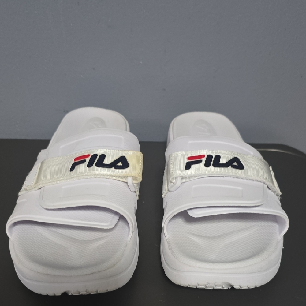 Fila White and Red Slide Sandals